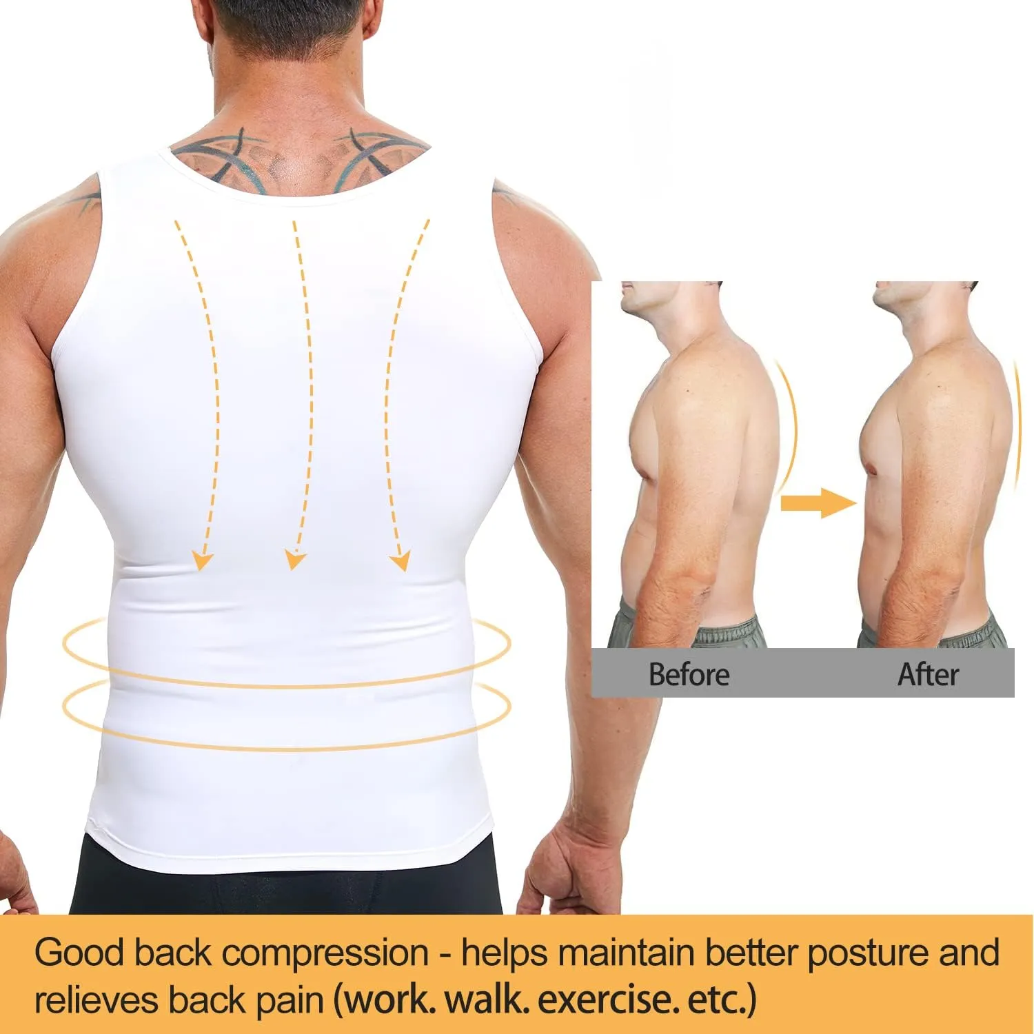 Mens Compression Shirt Slimming Undershirt Body Shaper Vest Workout Tank Tops Shapewear Abs Abdomen