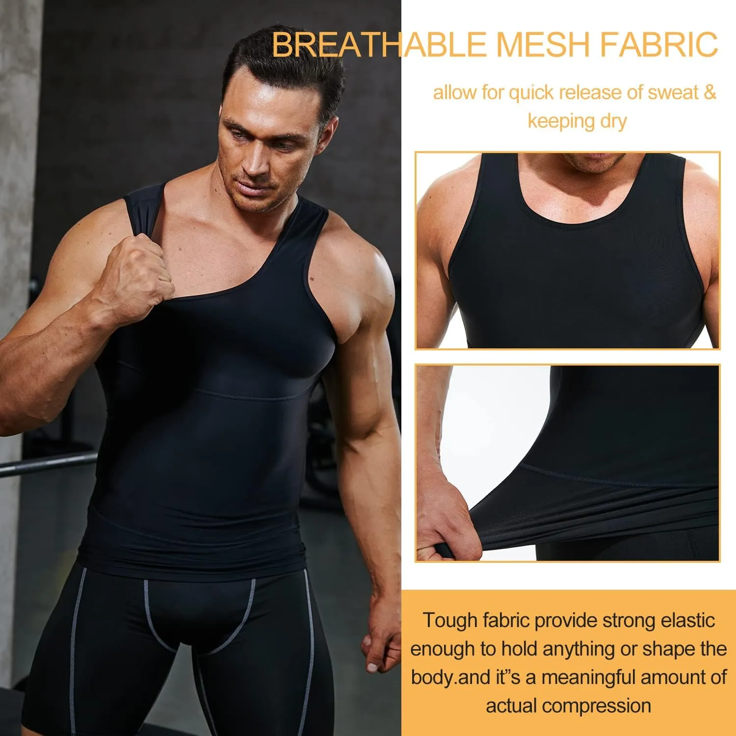Mens Compression Shirt Slimming Undershirt Body Shaper Vest Workout Tank Tops Shapewear Abs Abdomen