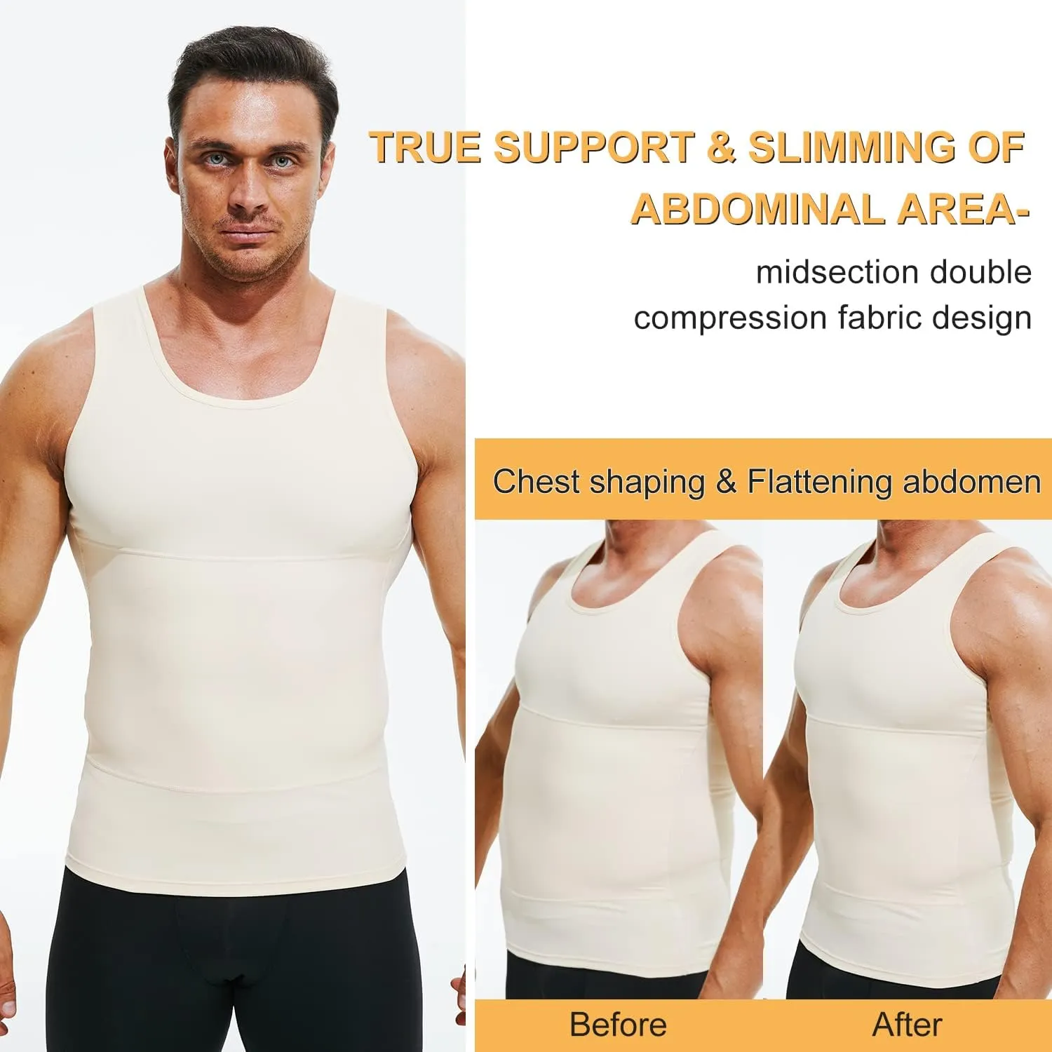 Mens Compression Shirt Slimming Undershirt Body Shaper Vest Workout Tank Tops Shapewear Abs Abdomen
