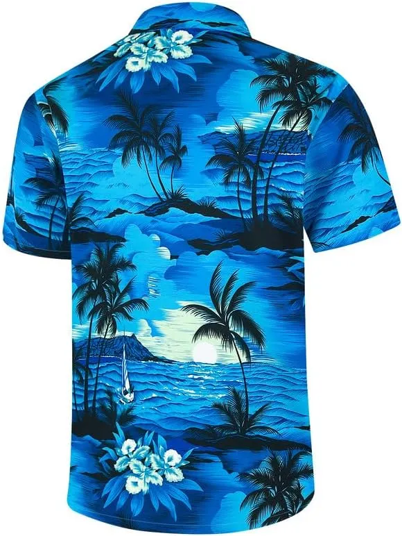 Mens Hawaiian Shirt Quick Dry Tropical Vocation Beach Cruise Short Sleeve Aloha Tops