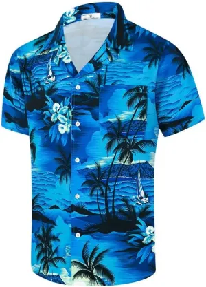 Mens Hawaiian Shirt Quick Dry Tropical Vocation Beach Cruise Short Sleeve Aloha Tops