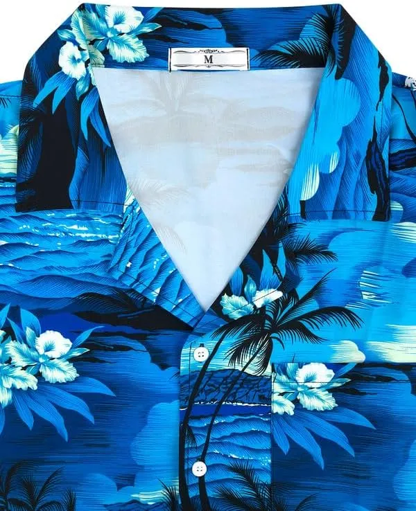 Mens Hawaiian Shirt Quick Dry Tropical Vocation Beach Cruise Short Sleeve Aloha Tops