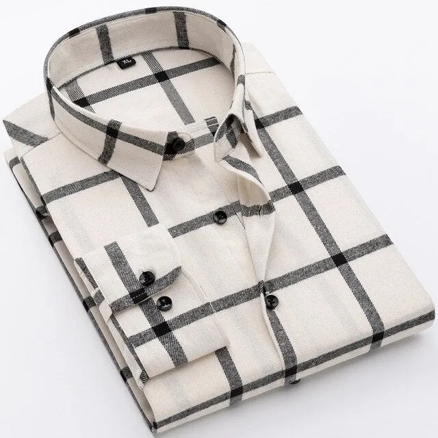 Men's Slim Fit Soft Comfortable Shirt. Long Sleeved Plaid Men Shirt.