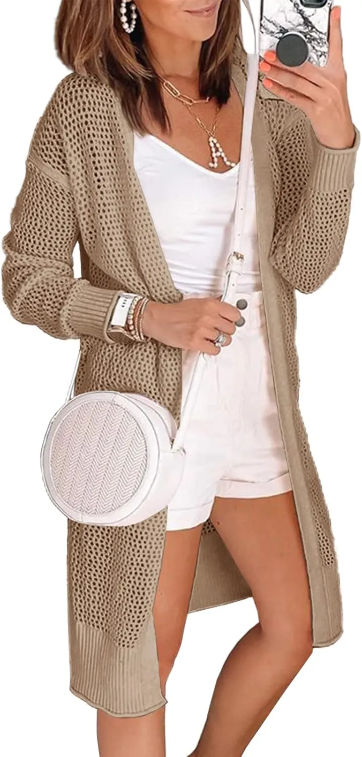 Misassy Womens Open Front Knit Sheer Cardigans Summer Boho Lightweight Long Sleeve Kimono Long Sweater