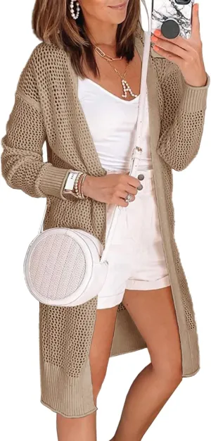 Misassy Womens Open Front Knit Sheer Cardigans Summer Boho Lightweight Long Sleeve Kimono Long Sweater