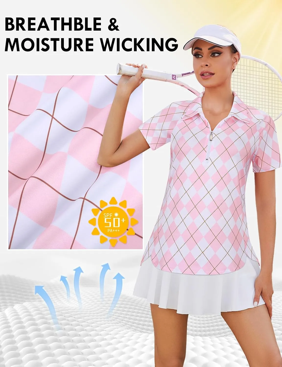 Misyula Style Womens Golf Polo Shirts Quarter Zip Short Sleeve Quick Dry Workout Tops