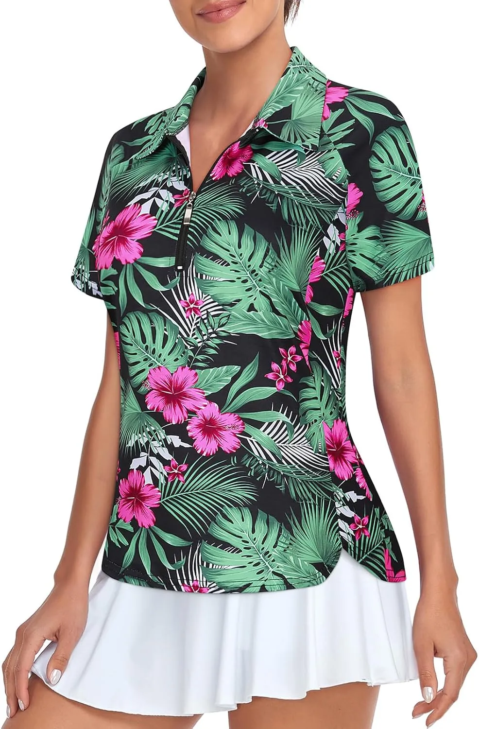 Misyula Style Womens Golf Polo Shirts Quarter Zip Short Sleeve Quick Dry Workout Tops