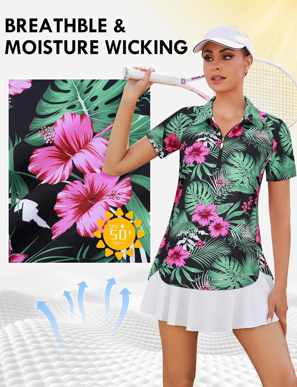Misyula Style Womens Golf Polo Shirts Quarter Zip Short Sleeve Quick Dry Workout Tops
