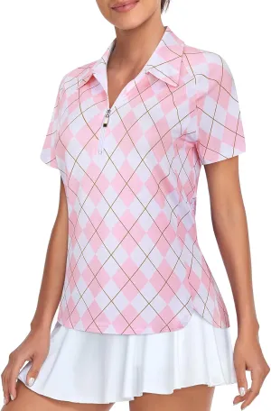Misyula Style Womens Golf Polo Shirts Quarter Zip Short Sleeve Quick Dry Workout Tops