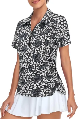 Misyula Style Womens Golf Polo Shirts Quarter Zip Short Sleeve Quick Dry Workout Tops