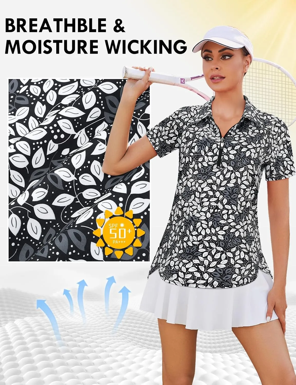 Misyula Style Womens Golf Polo Shirts Quarter Zip Short Sleeve Quick Dry Workout Tops