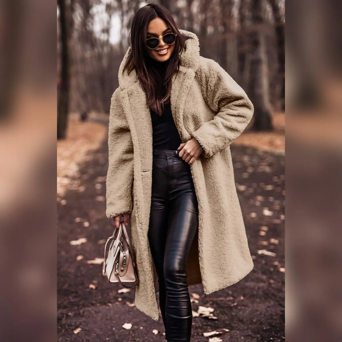 ODIZLI Women's Winter Coats Fuzzy Fleece Long Hooded Jackets Button Down Faux Fur Warm Outwear With Pockets