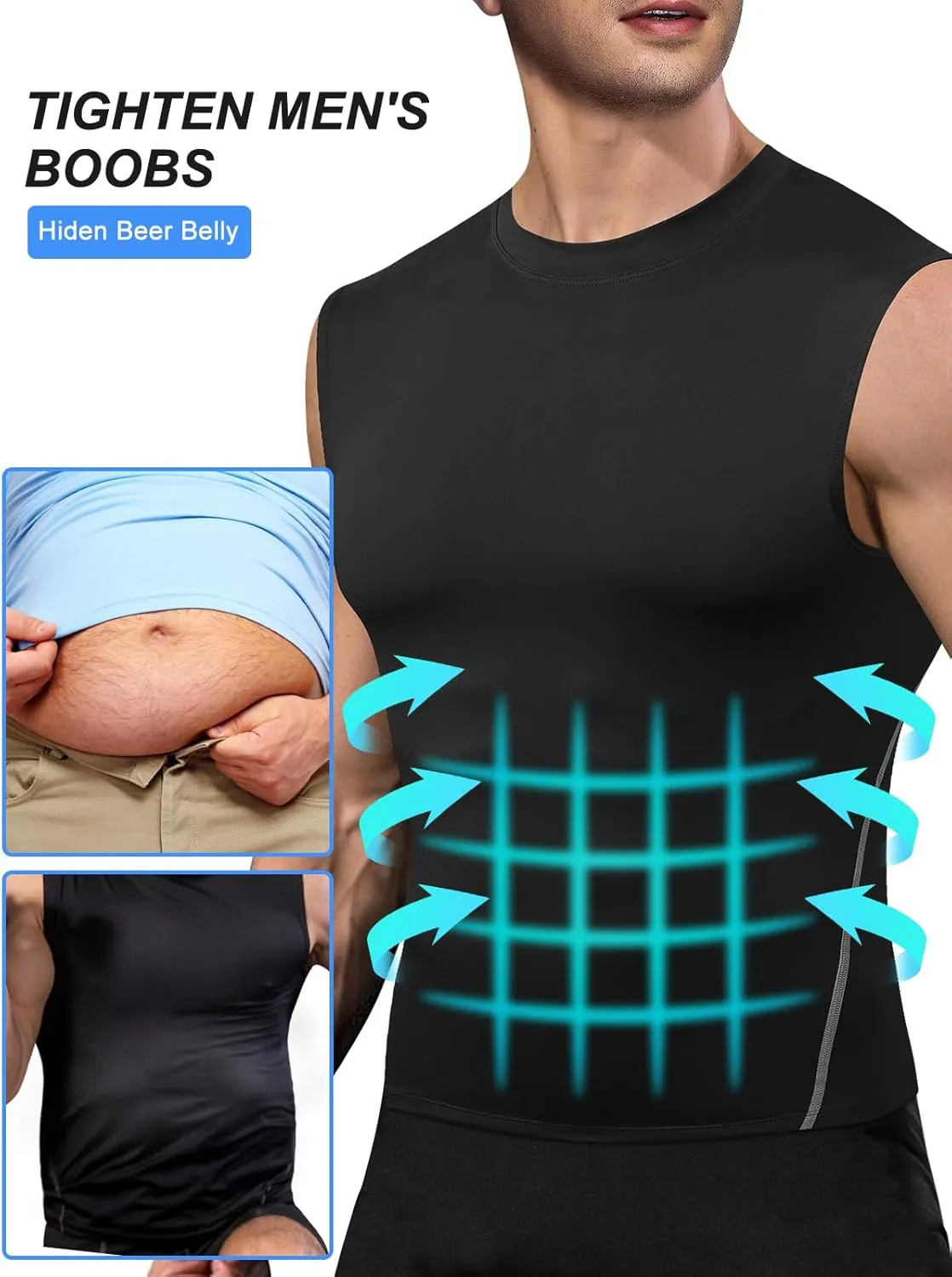 Odoland 2 Pack Men's Compression Sleeveless Shirts, Dry Fit Athletic Base Layer Tank Top, Sports Running Gym Workout Shirts