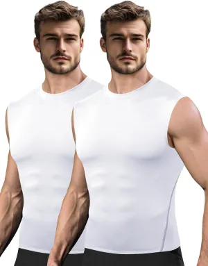 Odoland 2 Pack Men's Compression Sleeveless Shirts, Dry Fit Athletic Base Layer Tank Top, Sports Running Gym Workout Shirts