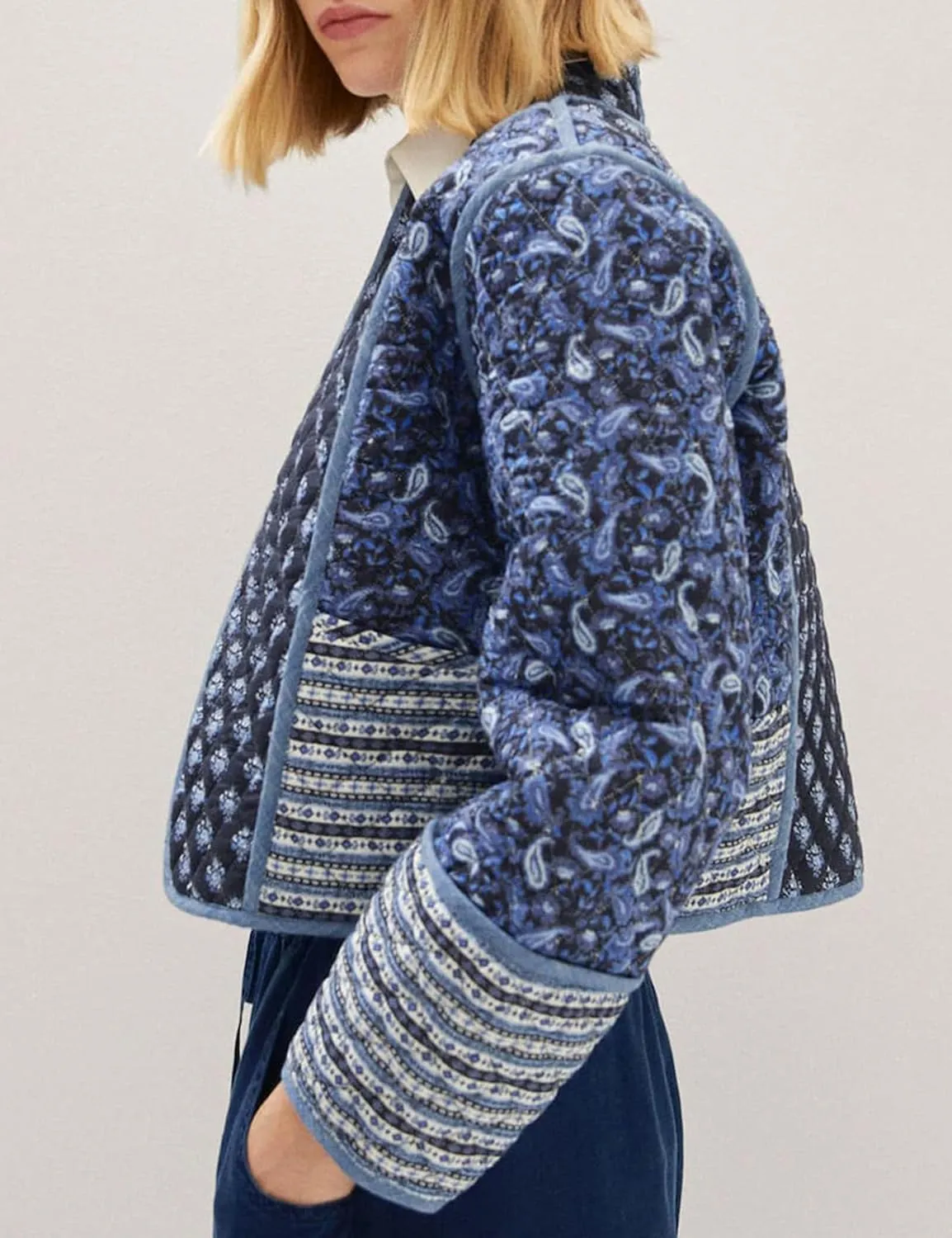 OPCAKM Women's Cropped Floral Print Quilted Jacket Lightweight Coats Open Front Puffer Outerwear