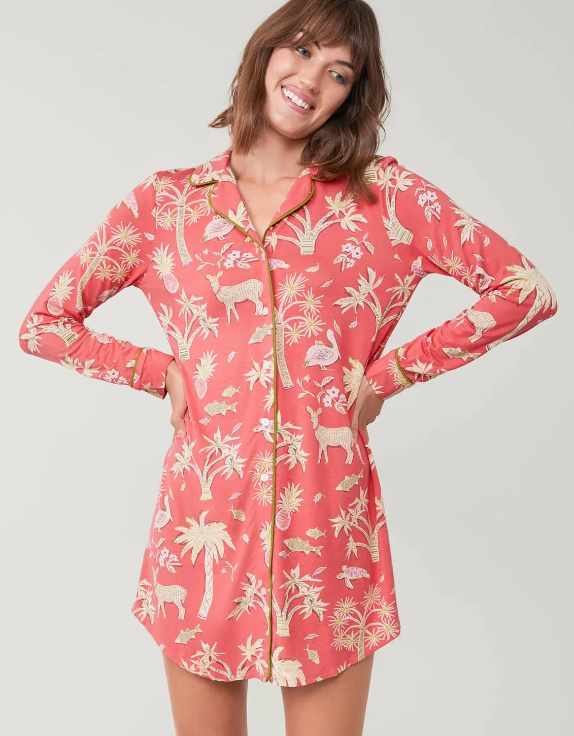 Pajama Sleep Shirt Lowcountry Fauna Red