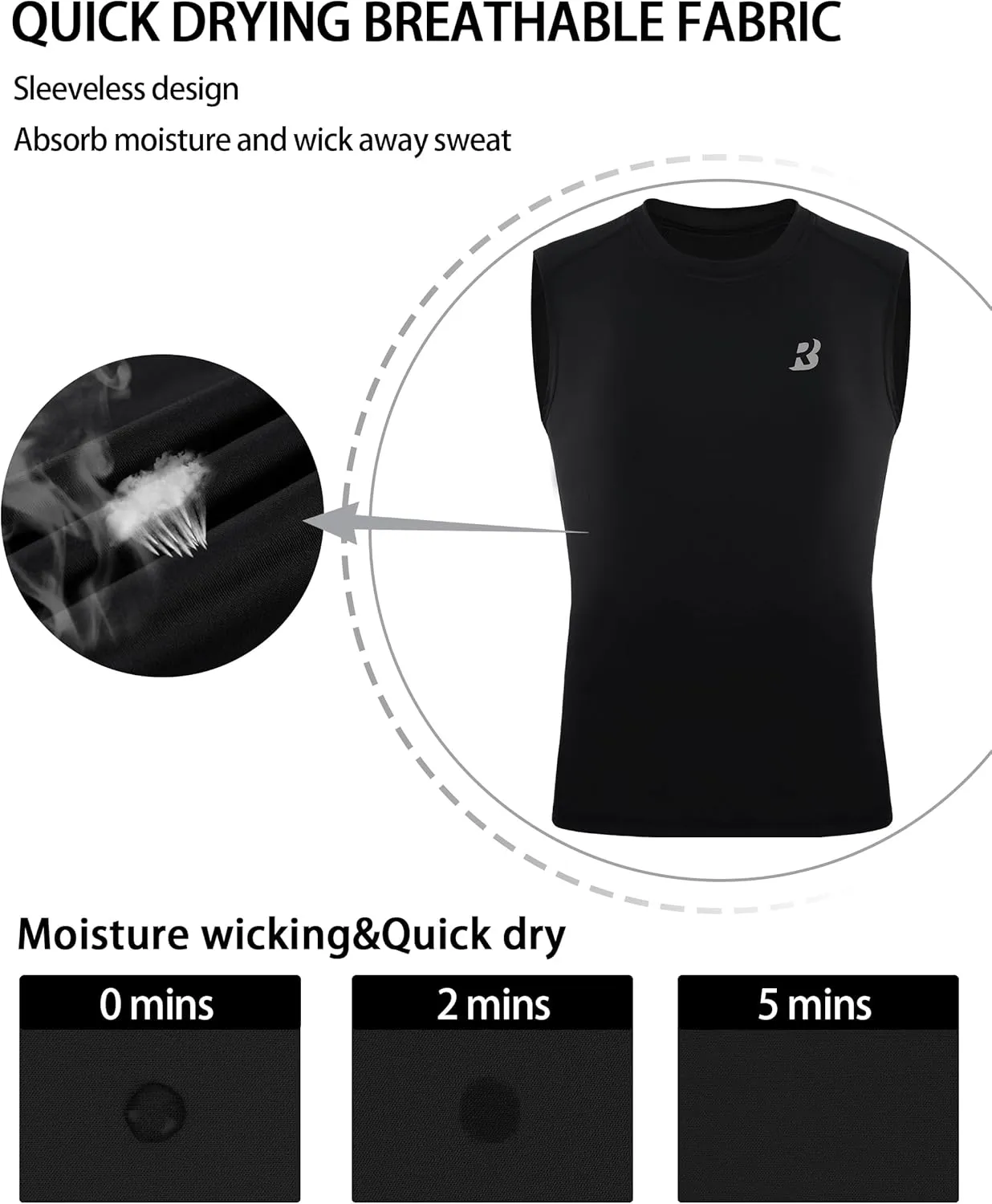 Roadbox Boys Sleeveless Compression Shirts, Youth Quick-Dry Undershirt, Athletic Tank Tops for Basketball Sports