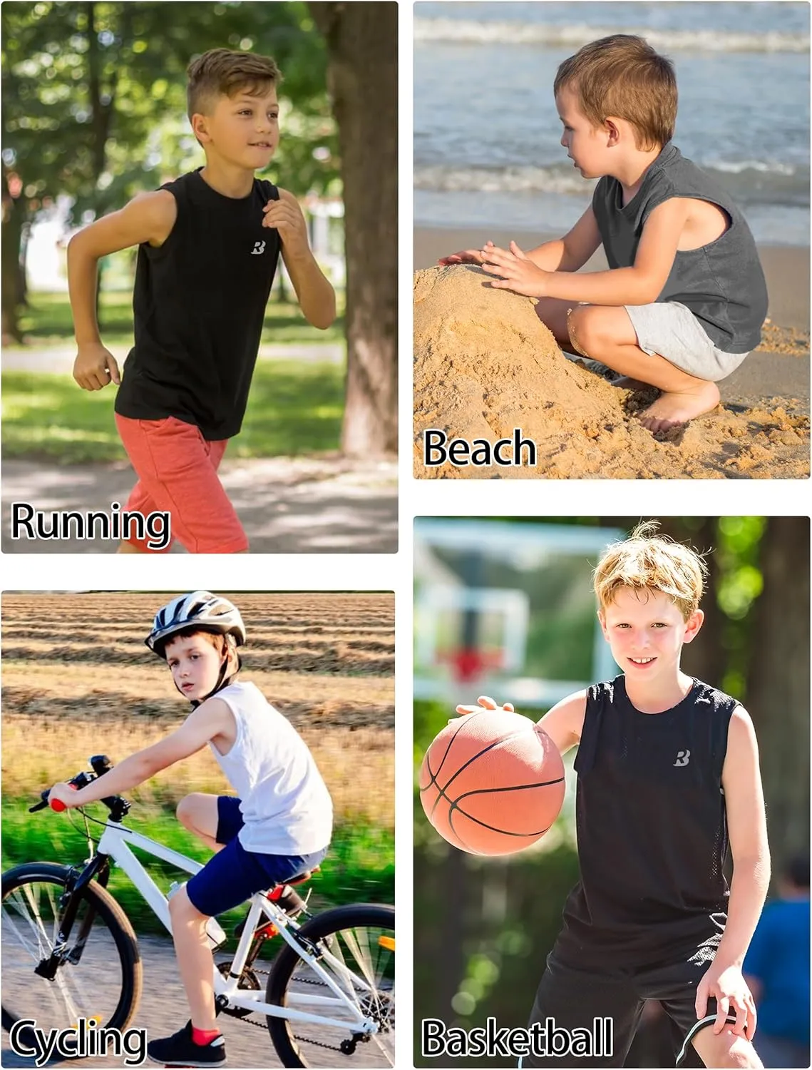 Roadbox Boys Sleeveless Compression Shirts, Youth Quick-Dry Undershirt, Athletic Tank Tops for Basketball Sports
