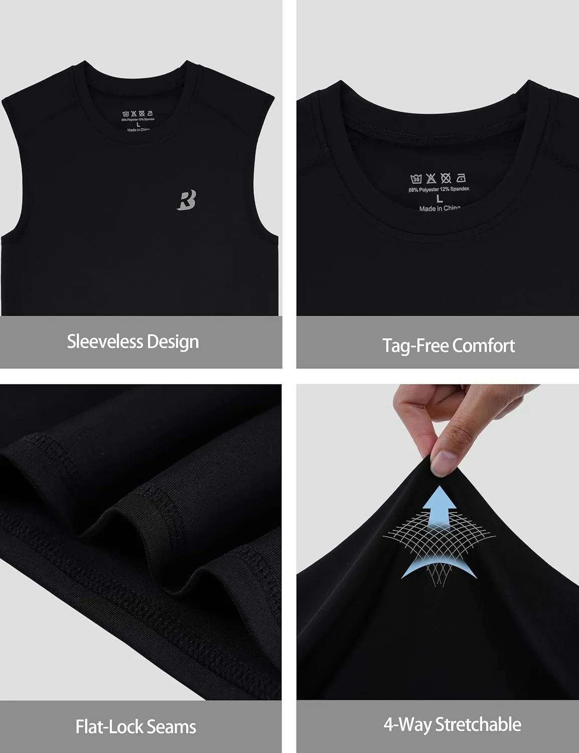 Roadbox Boys Sleeveless Compression Shirts, Youth Quick-Dry Undershirt, Athletic Tank Tops for Basketball Sports