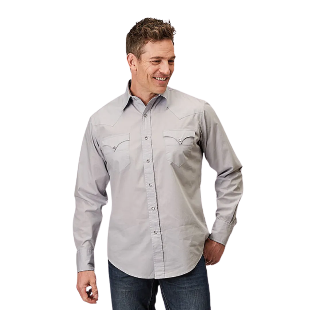 Roper Men's Solid Snap Poplin Grey Shirt