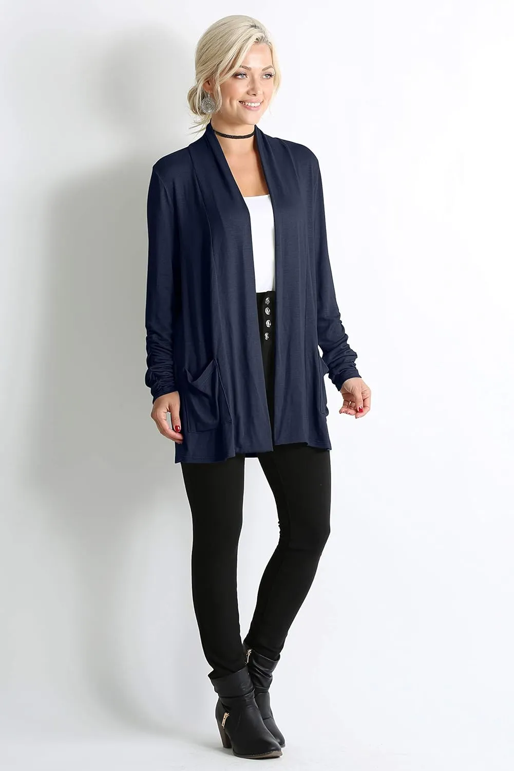 Simlu Long Sleeve Lightweight Cardigan Sweater for Women with Pockets Reg. and Plus Size