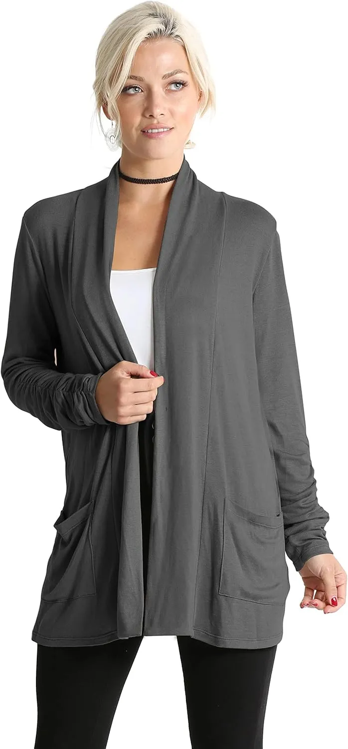 Simlu Long Sleeve Lightweight Cardigan Sweater for Women with Pockets Reg. and Plus Size
