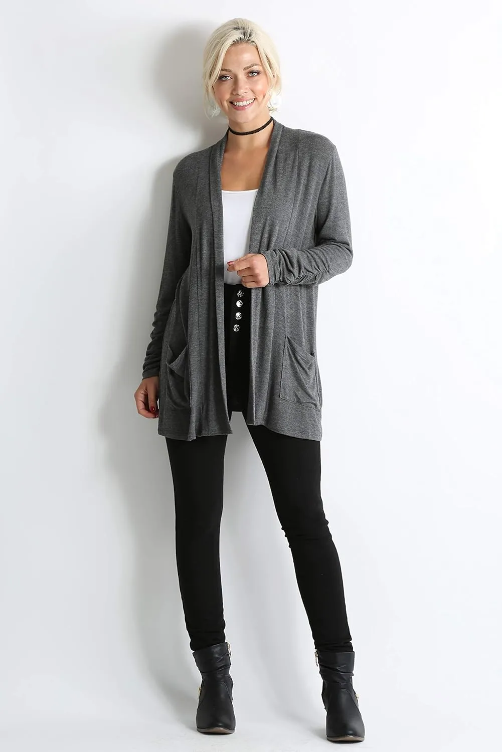 Simlu Long Sleeve Lightweight Cardigan Sweater for Women with Pockets Reg. and Plus Size