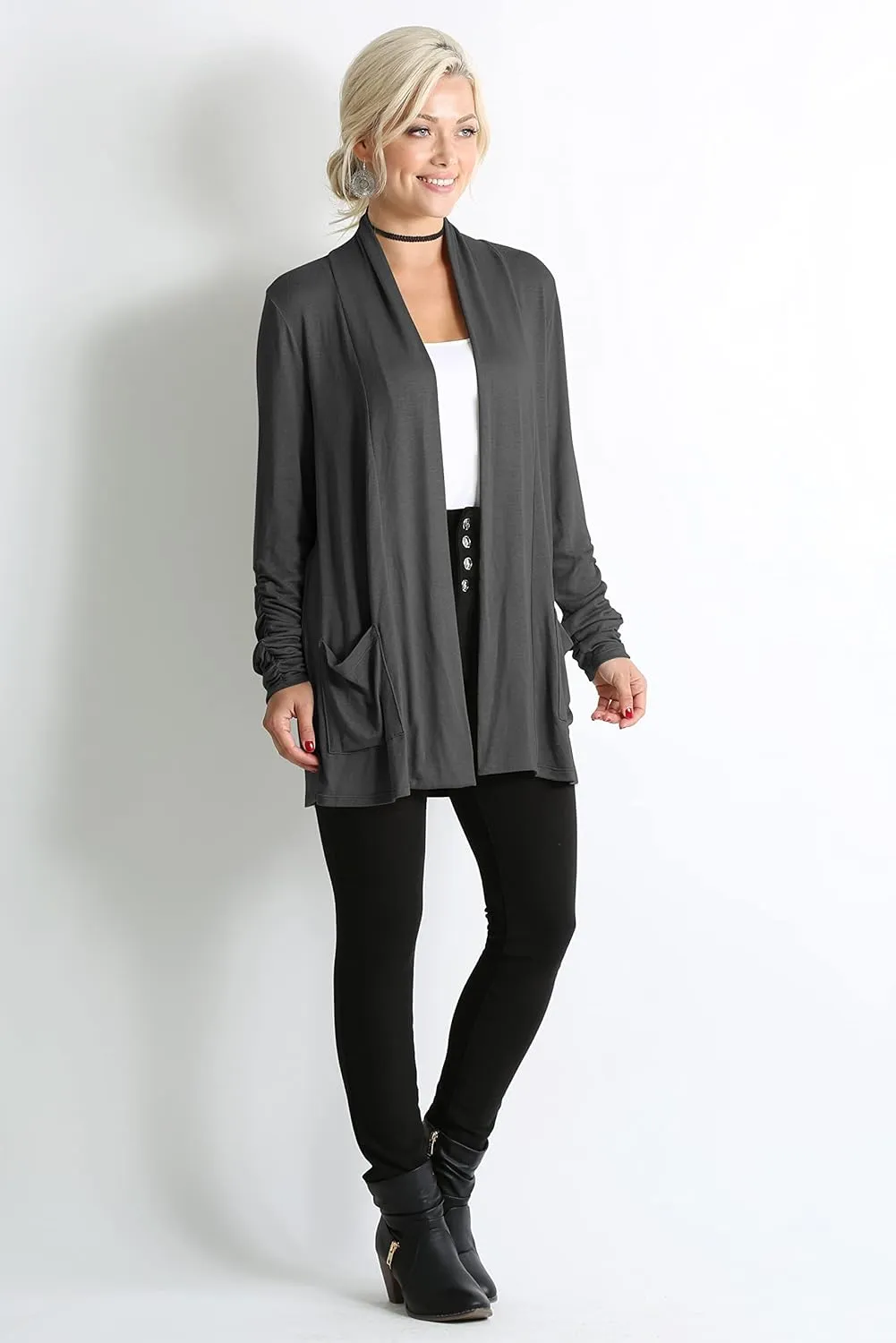 Simlu Long Sleeve Lightweight Cardigan Sweater for Women with Pockets Reg. and Plus Size
