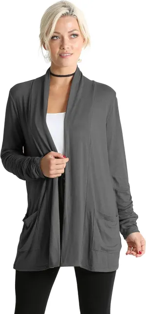 Simlu Long Sleeve Lightweight Cardigan Sweater for Women with Pockets Reg. and Plus Size