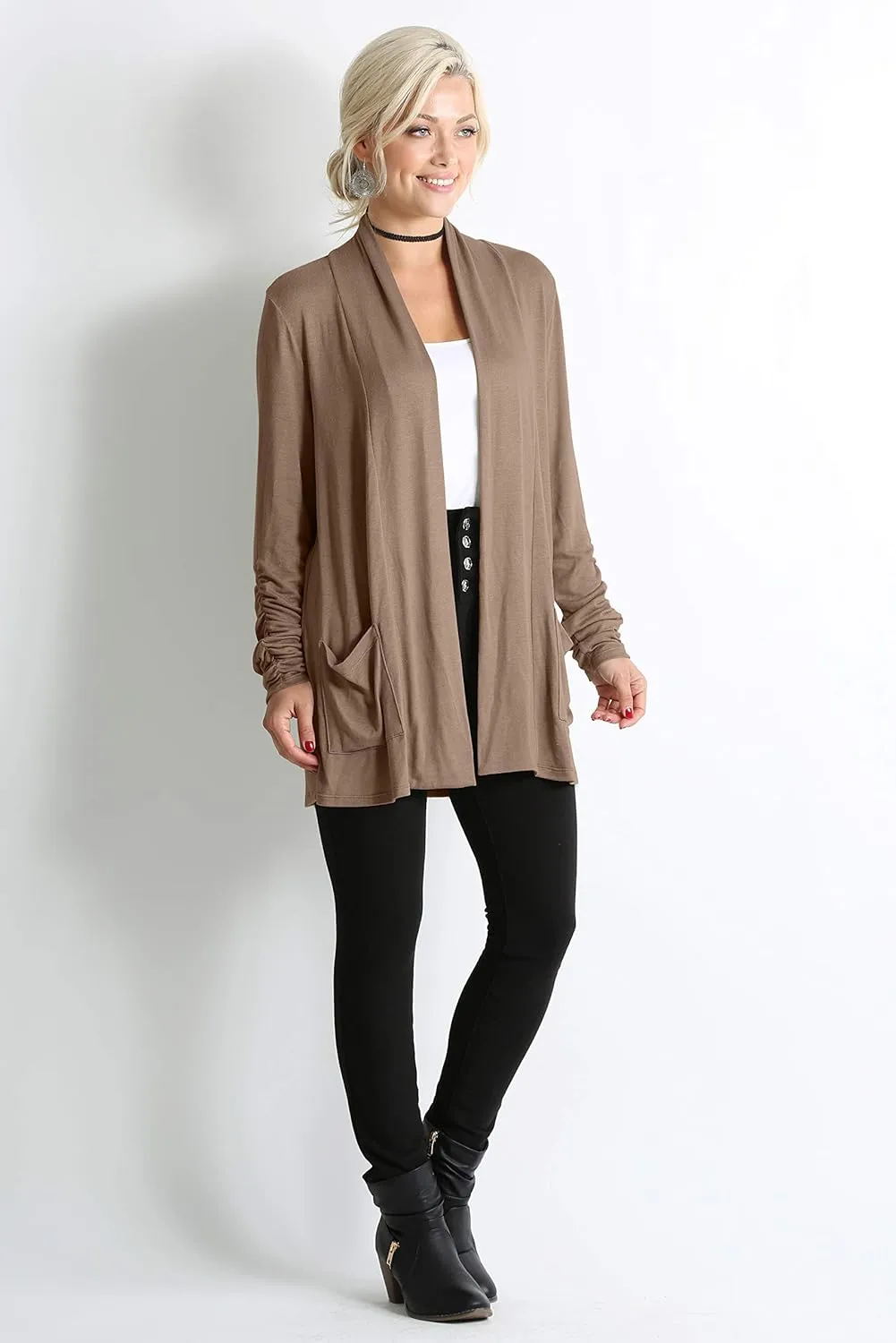 Simlu Long Sleeve Lightweight Cardigan Sweater for Women with Pockets Reg. and Plus Size