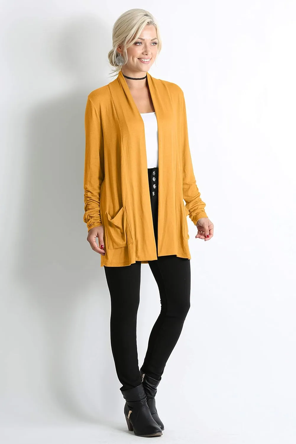 Simlu Long Sleeve Lightweight Cardigan Sweater for Women with Pockets Reg. and Plus Size