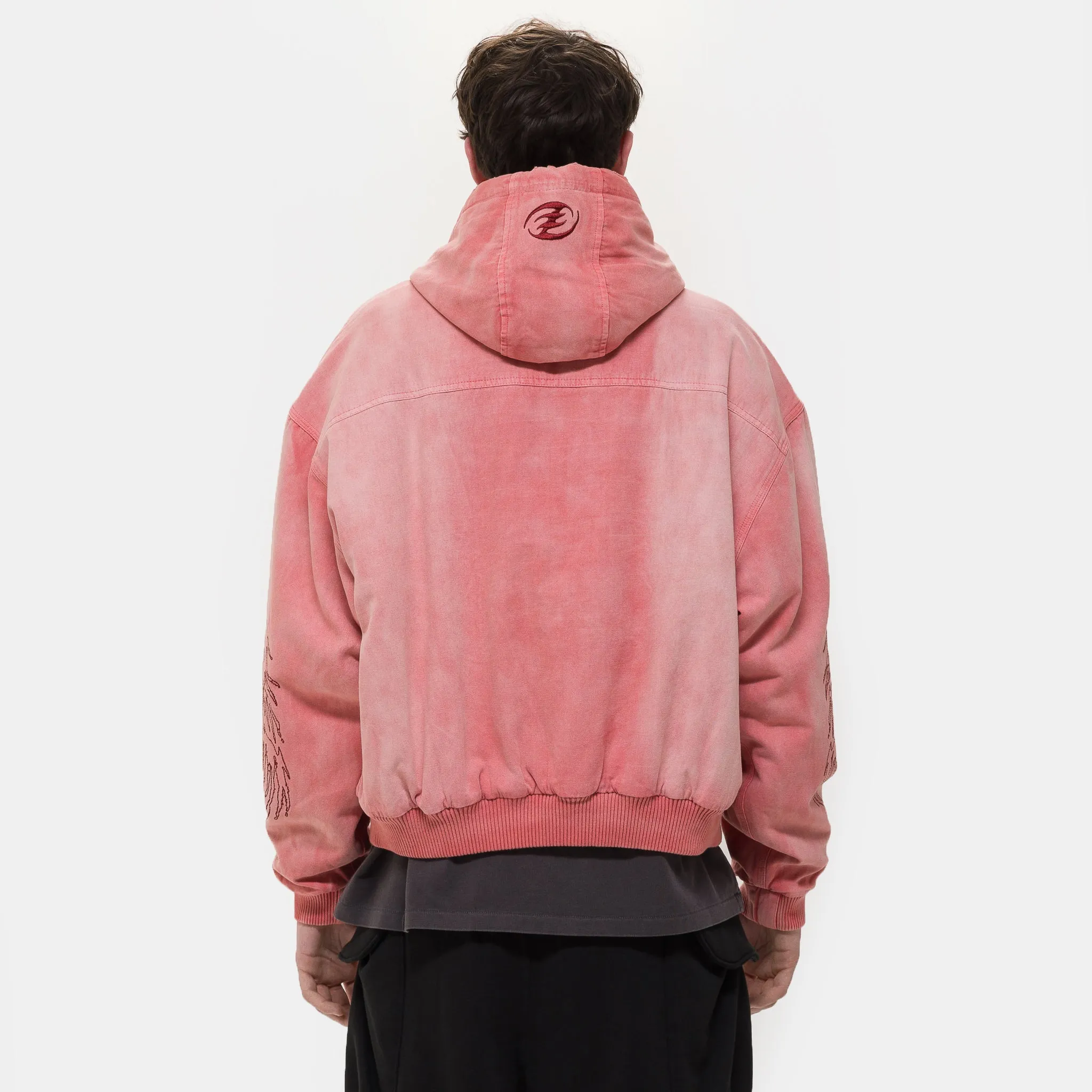 Skull Angel Quilted Cotton Hooded Zipped Jacket in Dirty Pink