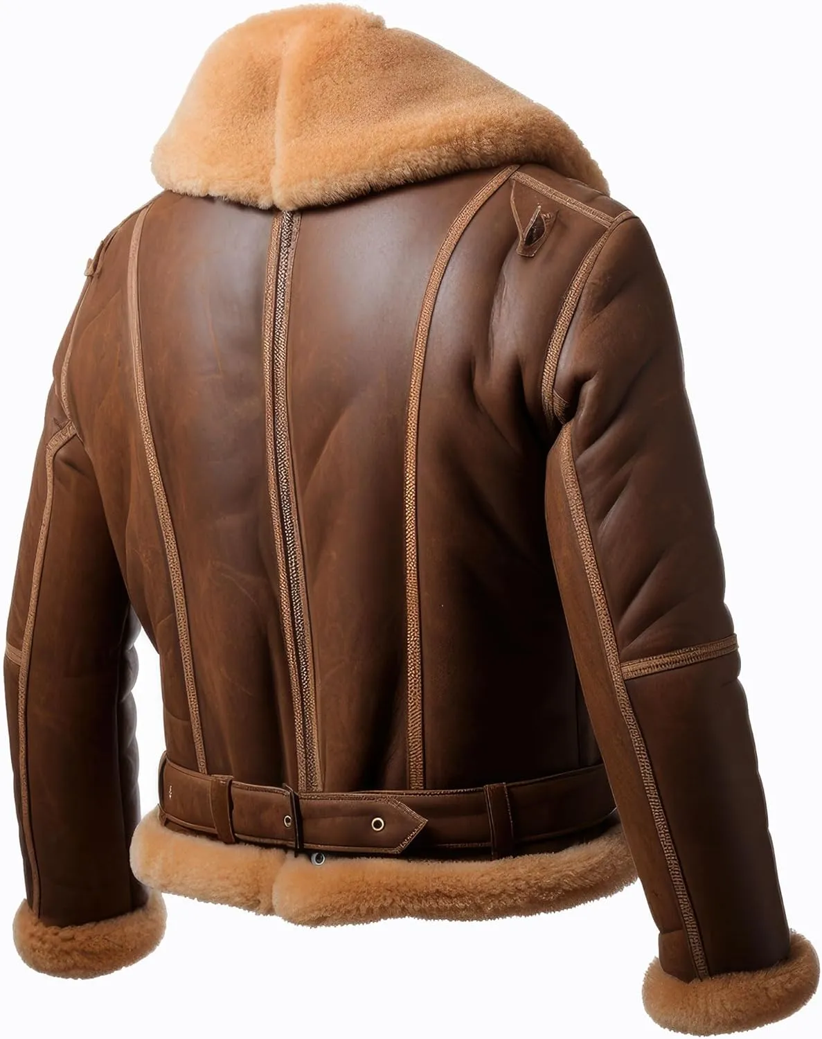 The Next Men Shearling Lapel Fur Leather Jacket B3 Bomber Coat Side Pockets Aviation Genuine Leather Jackets