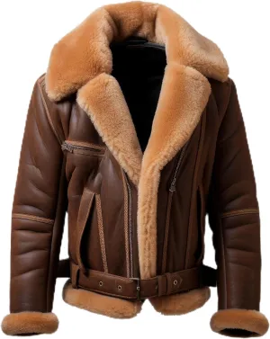The Next Men Shearling Lapel Fur Leather Jacket B3 Bomber Coat Side Pockets Aviation Genuine Leather Jackets