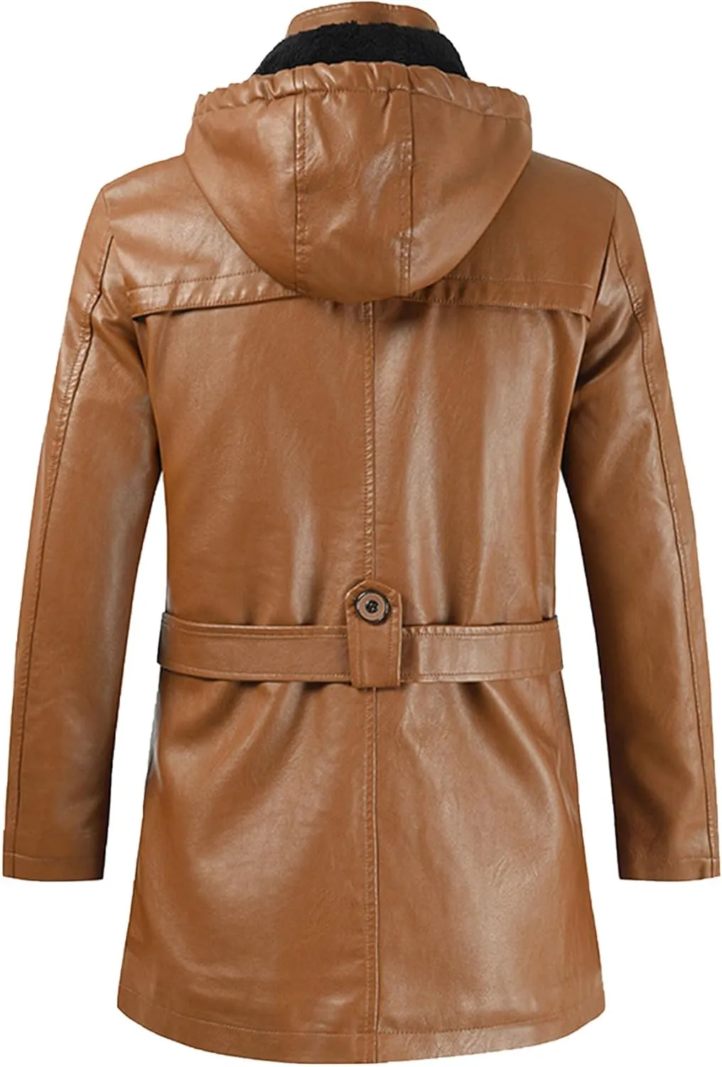 The Next Men Solid Color Hooded Motorcycle Jackets Fashion Long Leather Coat Outerwear Fleece Leather Jacket