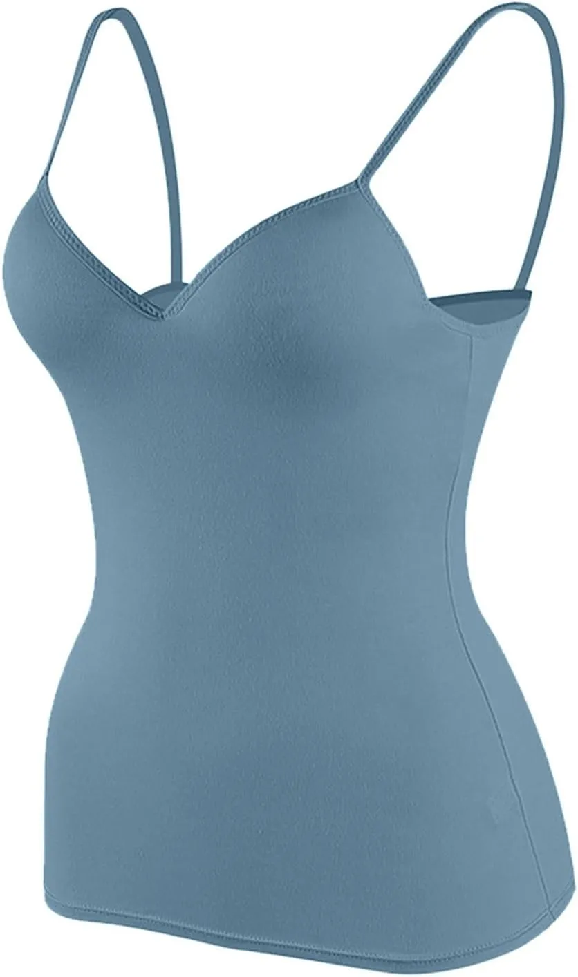 Vest Top with Built in Bra Women's Shelf Bra Camisole Tops Adjustable Spaghetti Strap Cami Tank Sleeveless Basic Undershirt