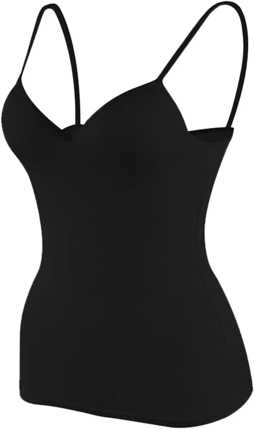 Vest Top with Built in Bra Women's Shelf Bra Camisole Tops Adjustable Spaghetti Strap Cami Tank Sleeveless Basic Undershirt