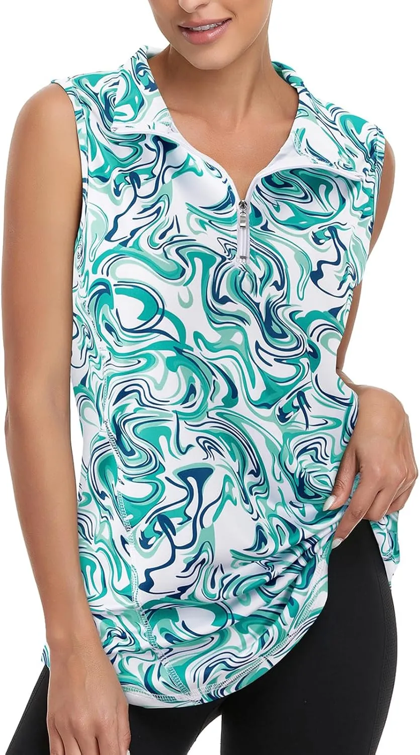 Viracy Women's Zip Up Golf Workout Tank Tops Sleeveless Quick Dry Athletic Polo Shirts