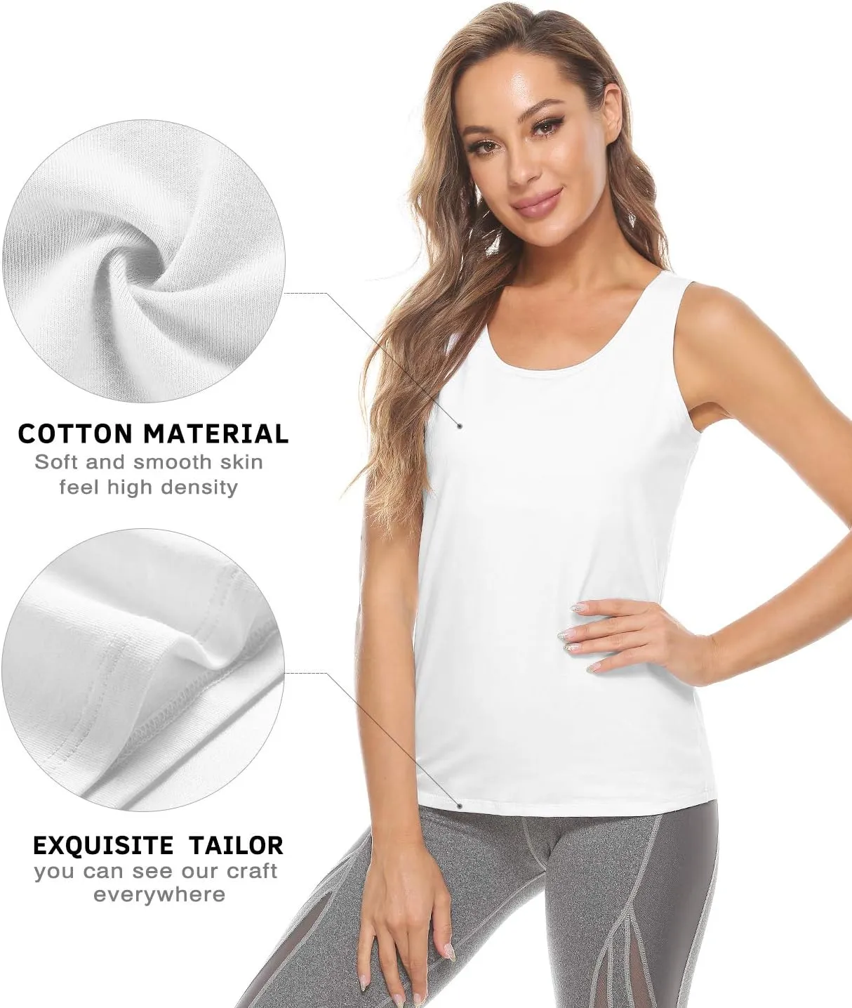 Vislivin Cotton Tank Tops with Shelf Bra for Women Stretch Tanks Wide Strap Undershirts