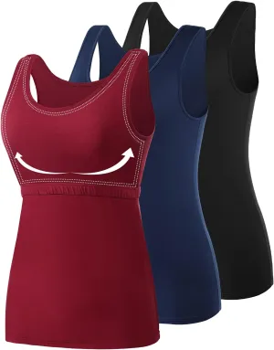 Vislivin Cotton Tank Tops with Shelf Bra for Women Stretch Tanks Wide Strap Undershirts
