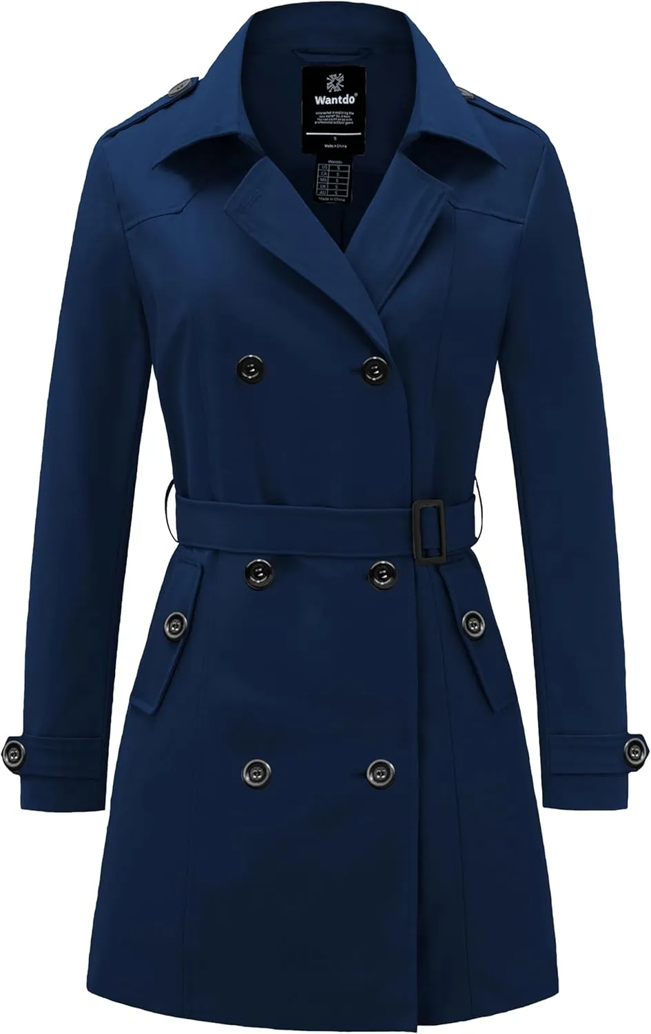 wantdo Women's Waterproof Trench Coat Classic Lapel Outerwear Coat with Belt