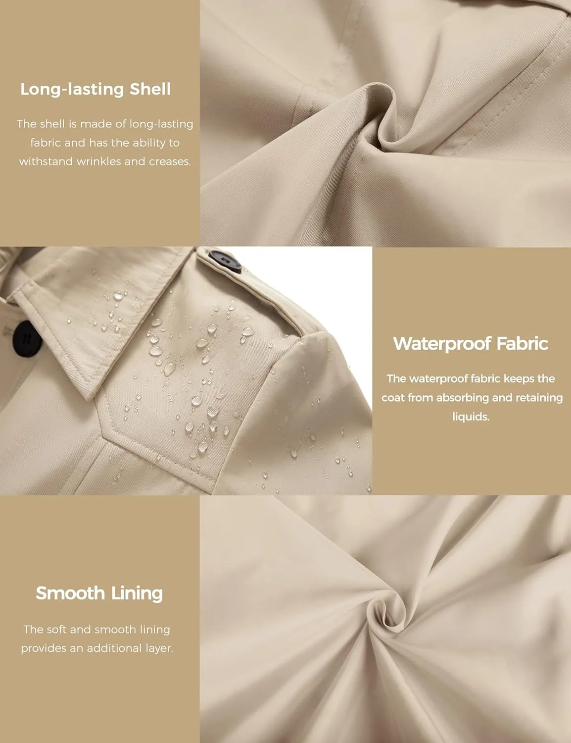 wantdo Women's Waterproof Trench Coat Classic Lapel Outerwear Coat with Belt
