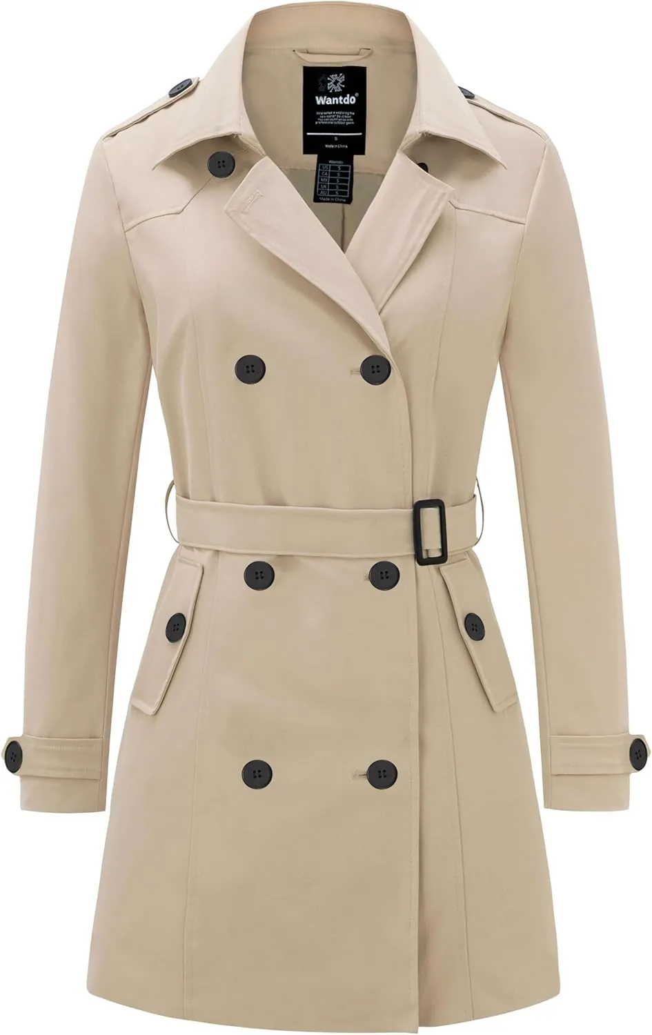 wantdo Women's Waterproof Trench Coat Classic Lapel Outerwear Coat with Belt