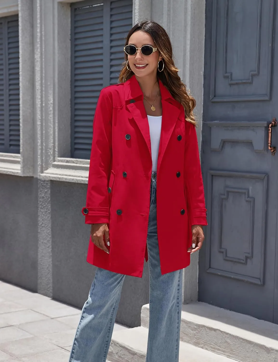 wantdo Women's Waterproof Trench Coat Classic Lapel Outerwear Coat with Belt