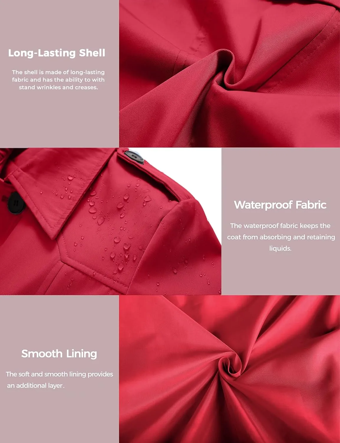 wantdo Women's Waterproof Trench Coat Classic Lapel Outerwear Coat with Belt