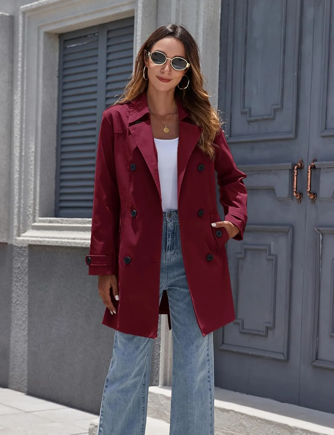 wantdo Women's Waterproof Trench Coat Classic Lapel Outerwear Coat with Belt