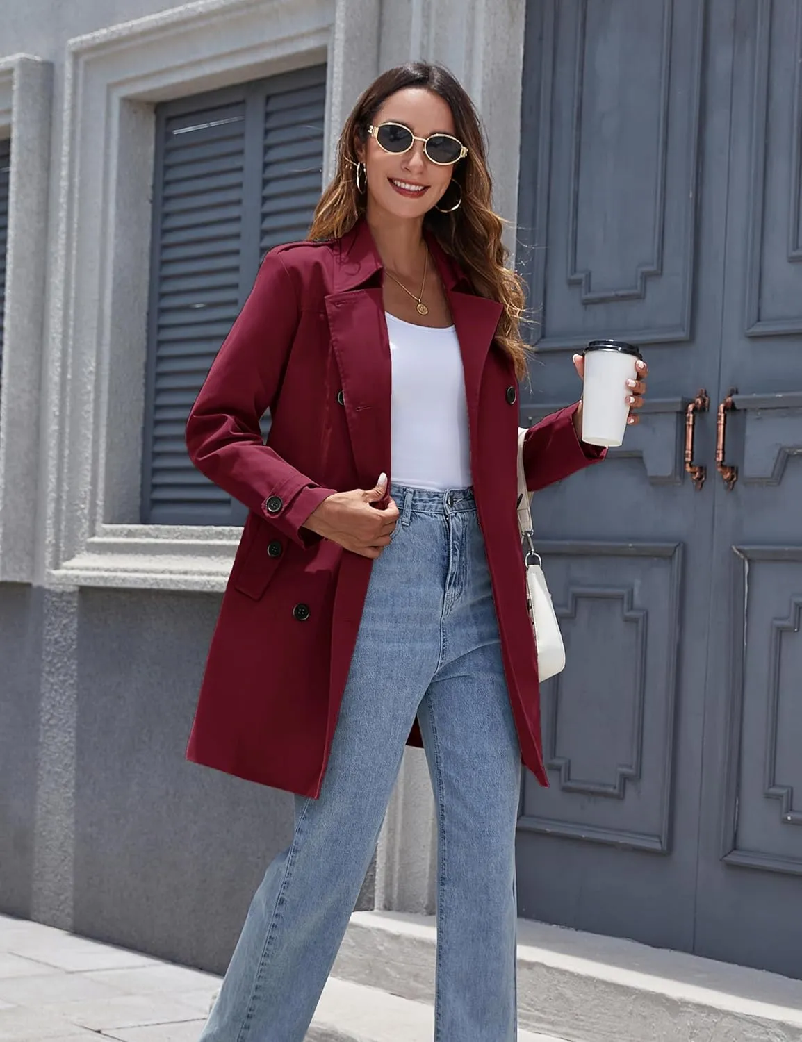 wantdo Women's Waterproof Trench Coat Classic Lapel Outerwear Coat with Belt