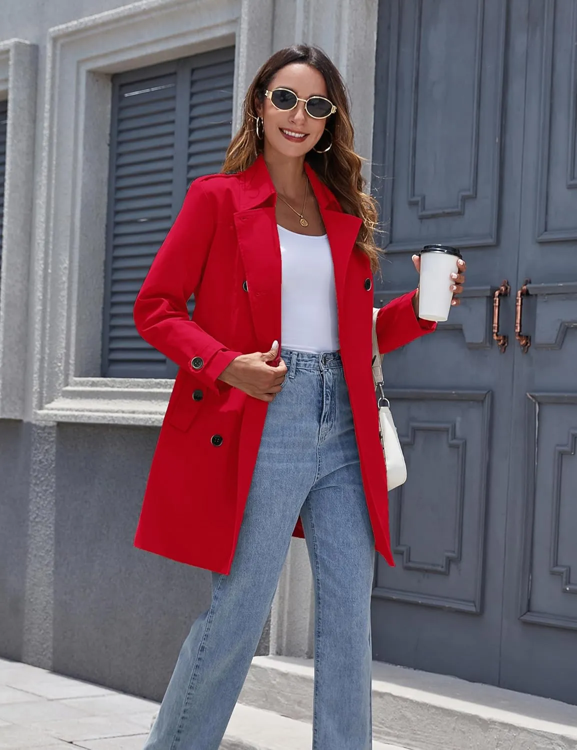 wantdo Women's Waterproof Trench Coat Classic Lapel Outerwear Coat with Belt