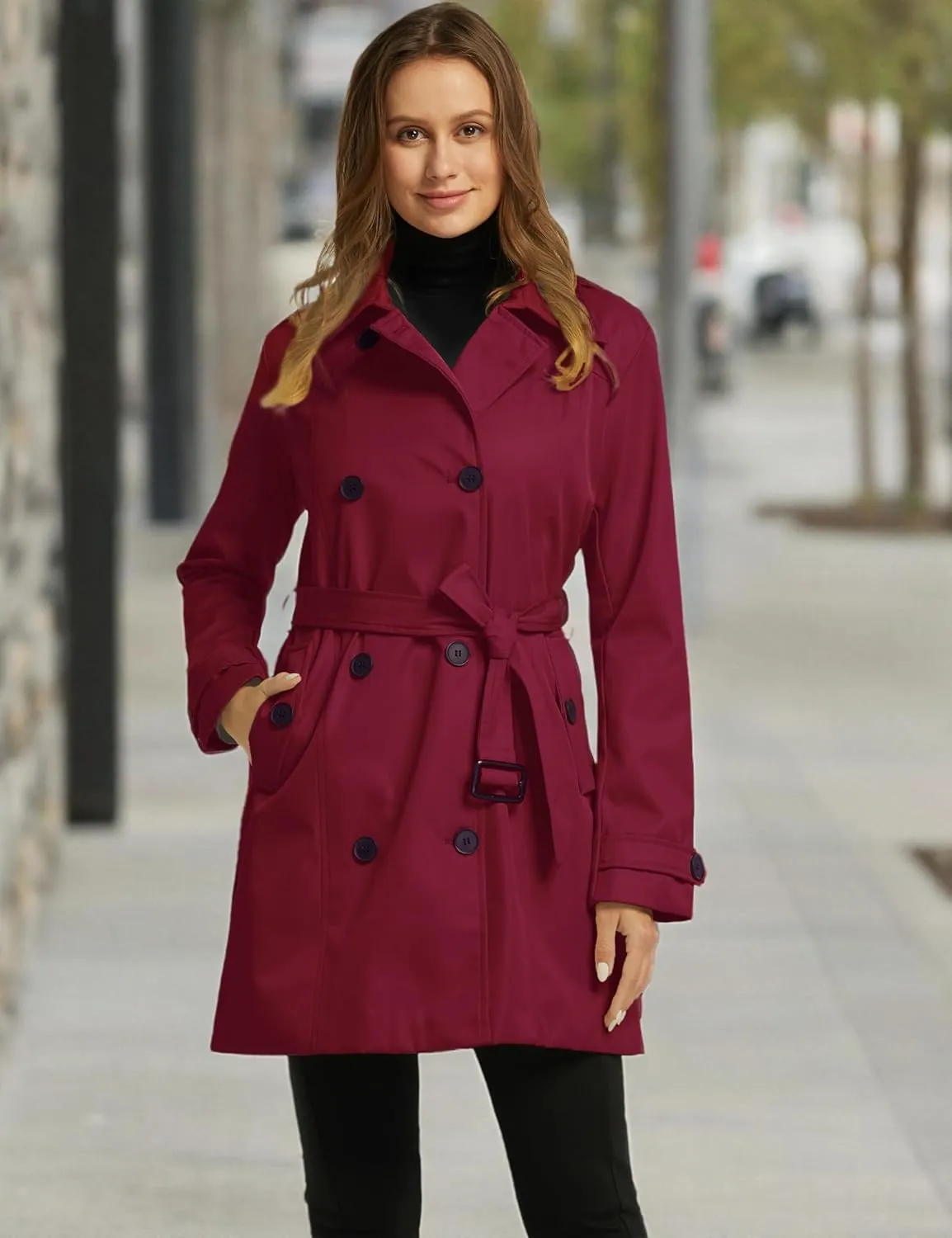 wantdo Women's Waterproof Trench Coat Classic Lapel Outerwear Coat with Belt