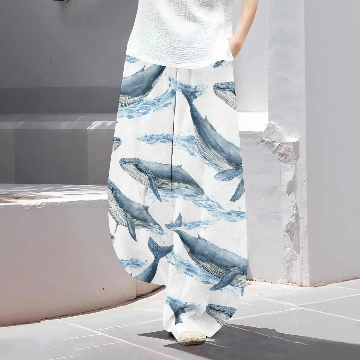 Womens Baggy Cotton Blend Elastic WaistWide Leg Palazzo Pants Ladies Summer Casual Loose Hippie Lantern Trousers